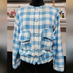 Vintage Gingham Pearl-embellished Collars & Custom Buttons Jacket